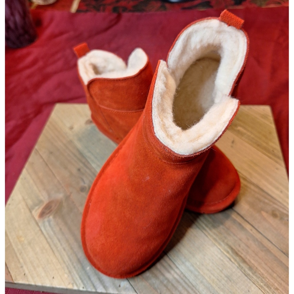 Bearpaw Women Rust Orange Suede Studded Ankle Boots Wool Blend Lining Size 8 - Picture 9 of 9